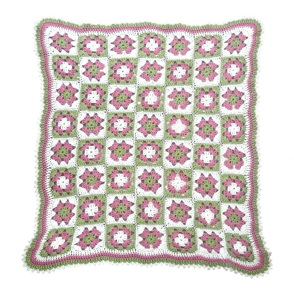 Handmade Baby Granny Square Crochet Blanket Throw Afghan 36